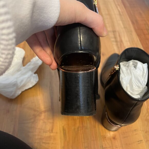 Alexander Wang Gabi Rose Gold Heel Cut Out Chunky Heel Zip Leather Ankle Boots - Picture 11 of 14